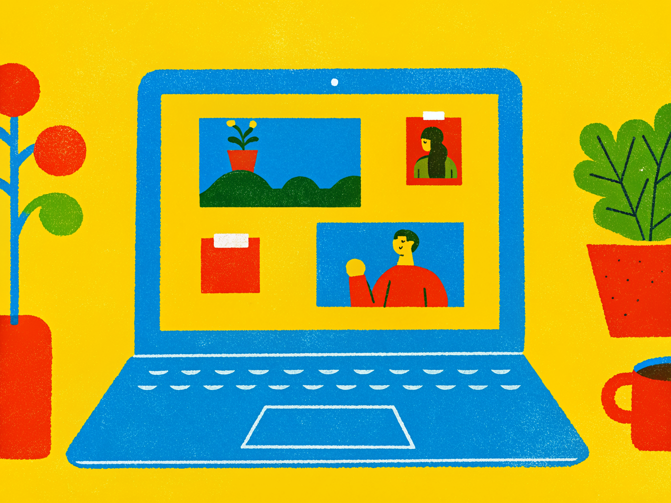 Illustration of a tidy Notion-style workspace decorated with colorful illustrations