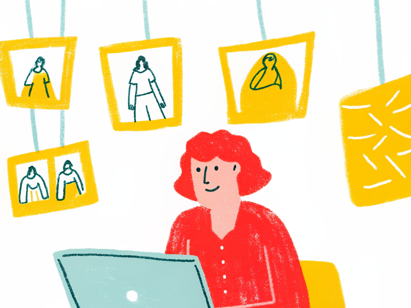 Illustration of a designer choosing free illustration options instead of paid ones