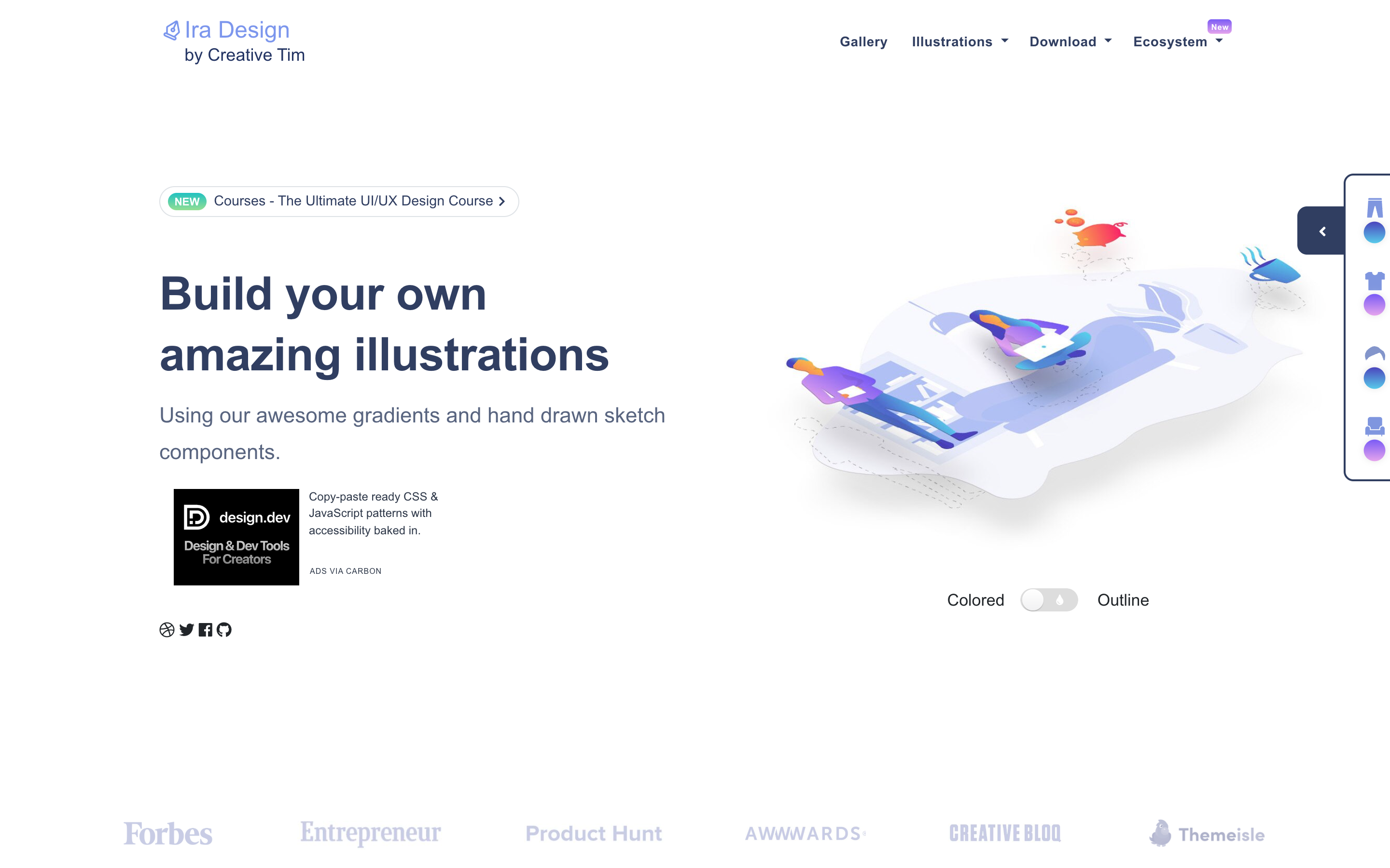 The IRA Design homepage showing its gradient illustration builder