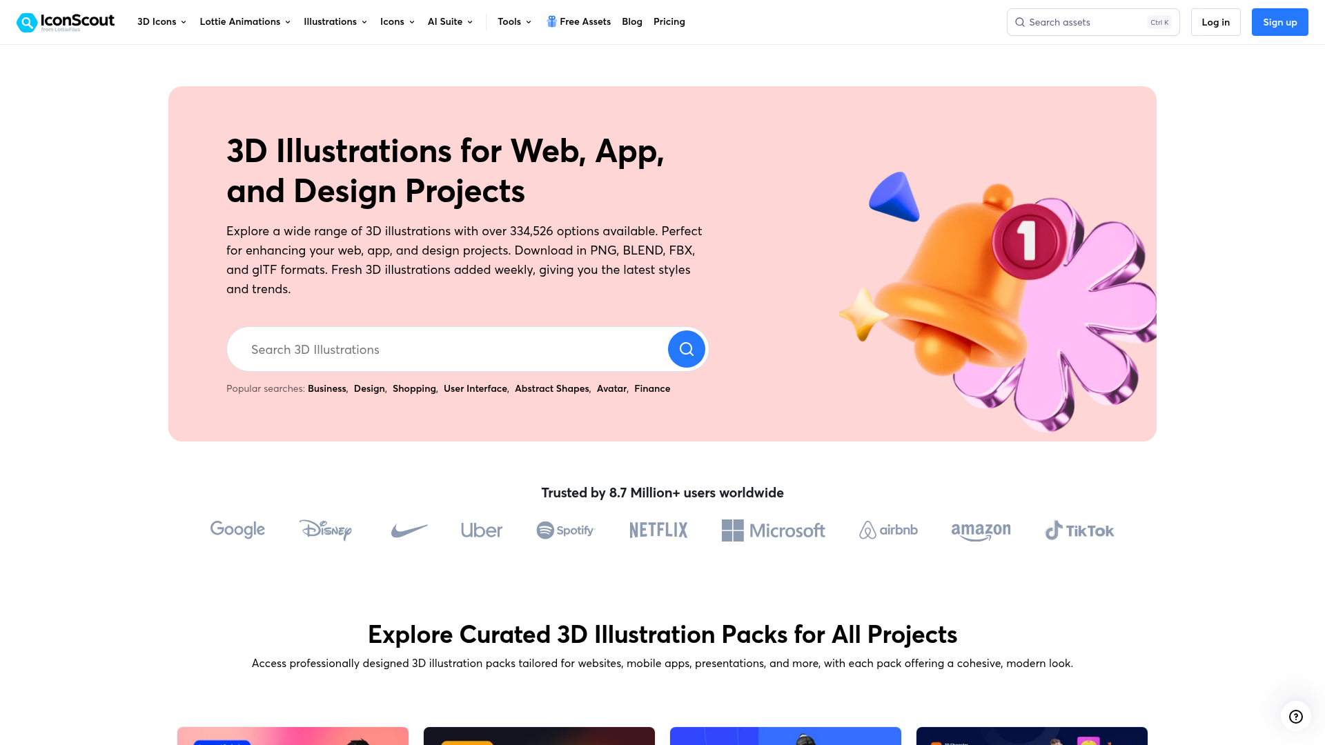 IconScout 3D illustrations browse page