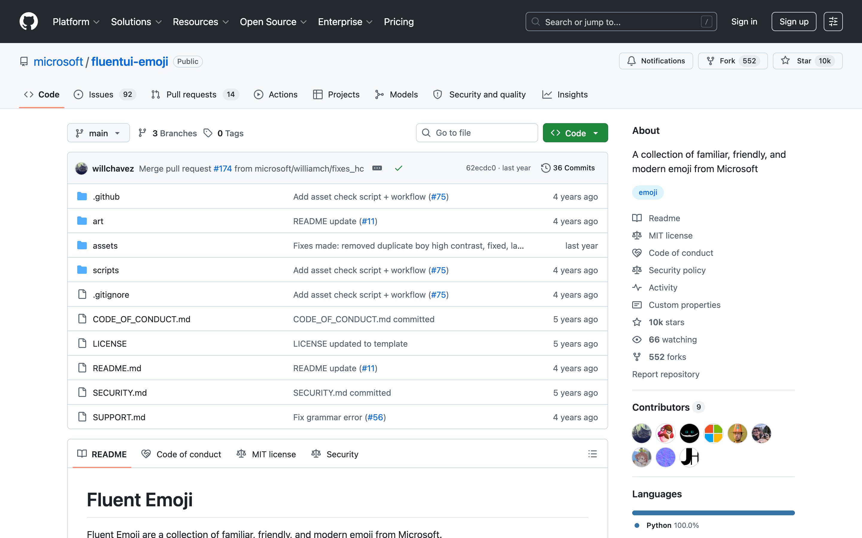 Microsoft Fluent Emoji open-source repository on GitHub