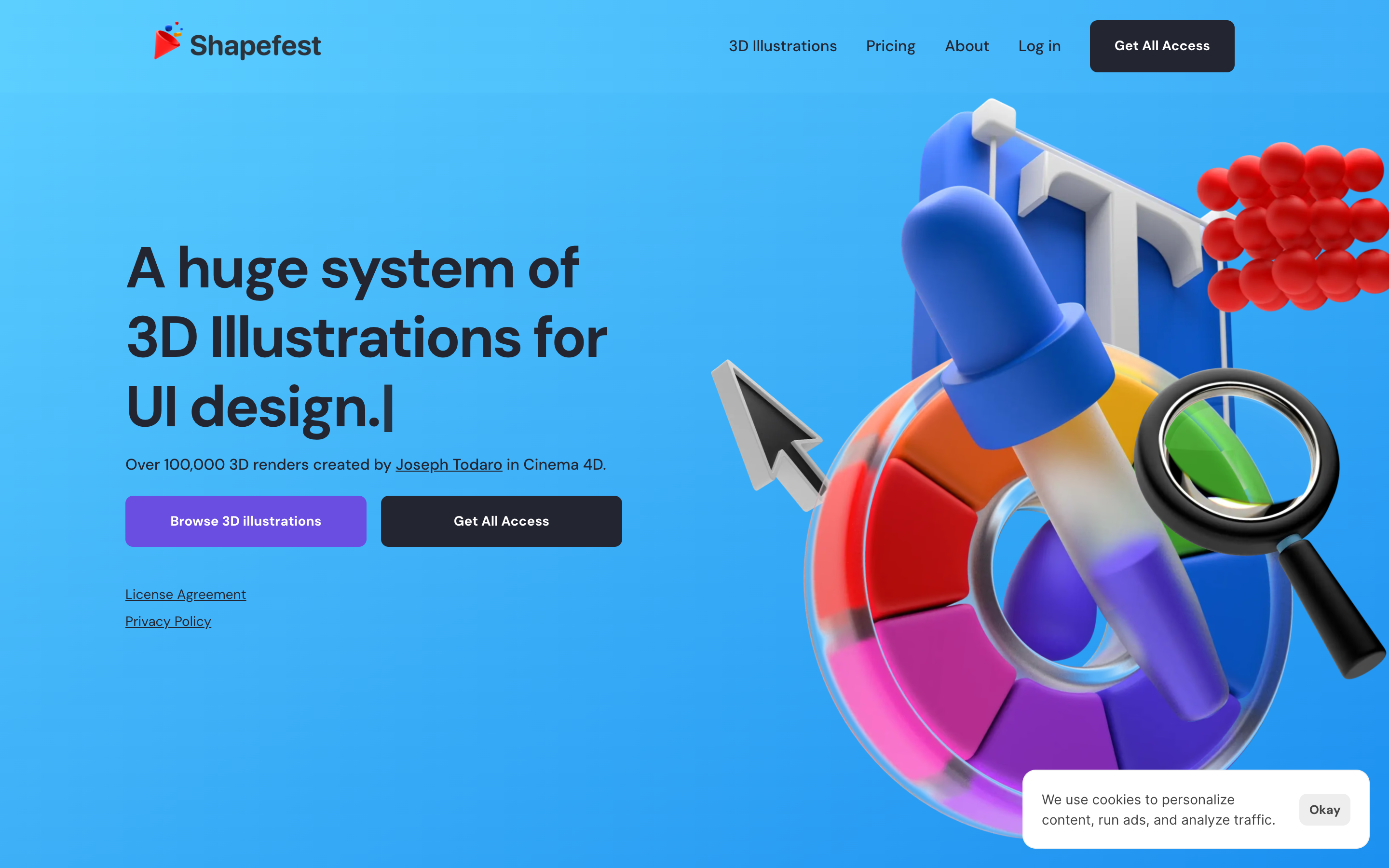 Shapefest homepage showing its library of ray-traced 3D objects