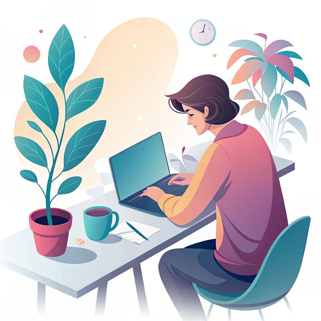 Gradient-style illustration of a person working at a laptop