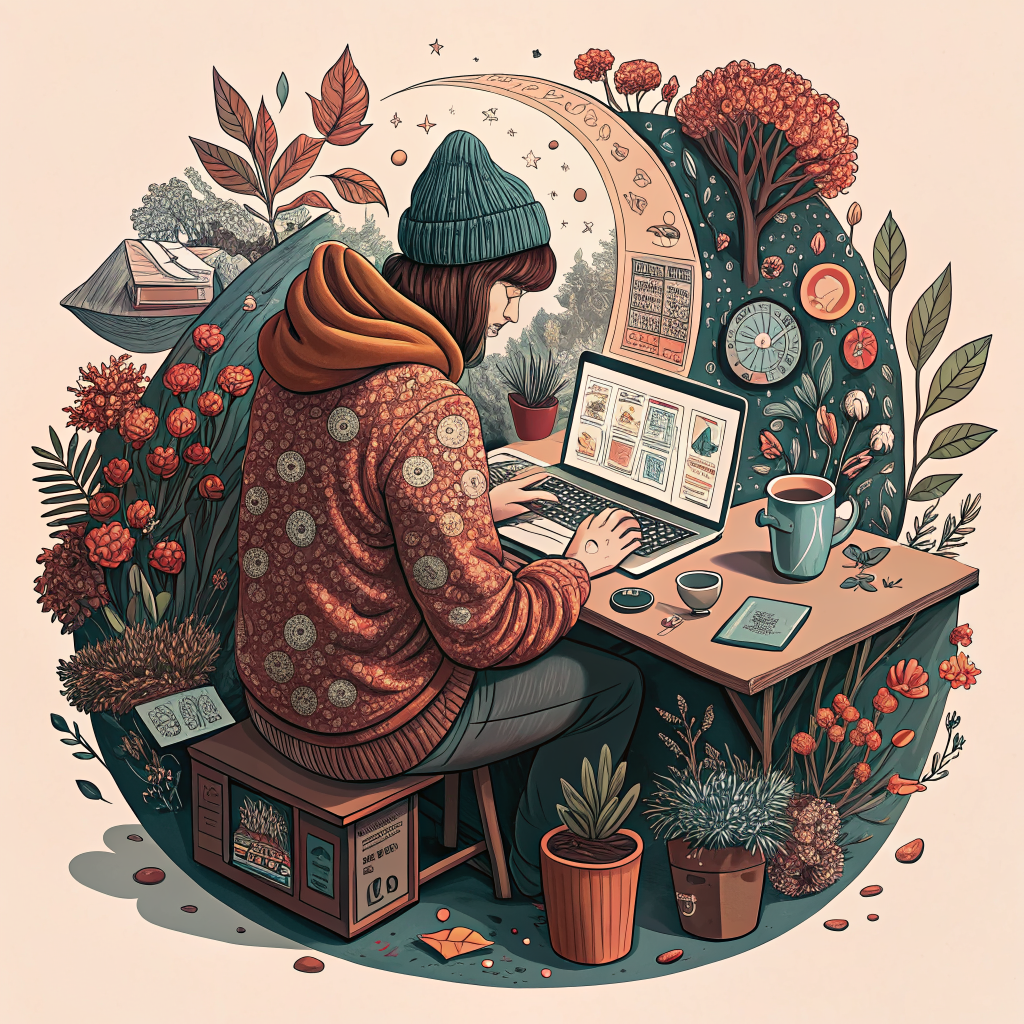 A busy, detailed illustration crowded with elements and texture